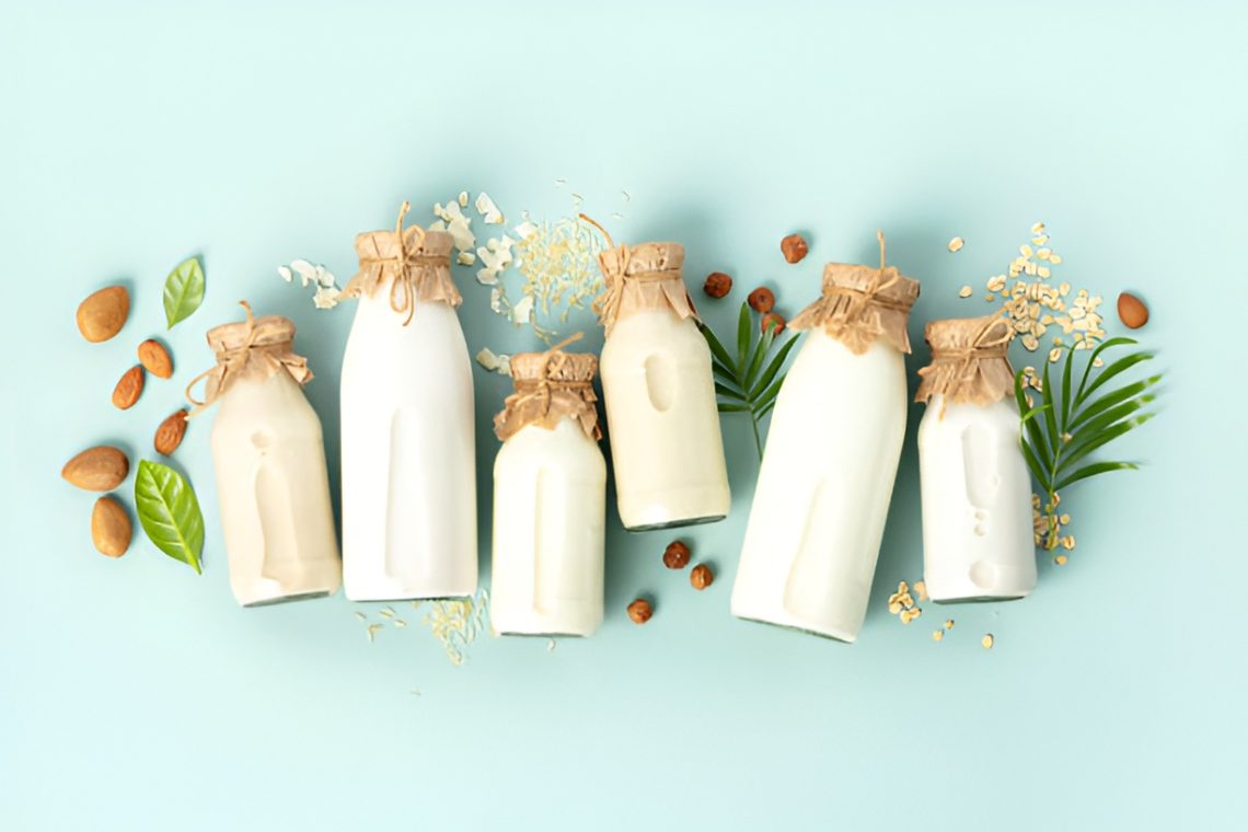 dairy-free plant-based milk in bottles