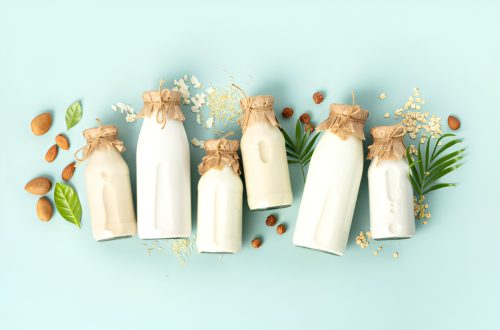 dairy-free plant-based milk in bottles